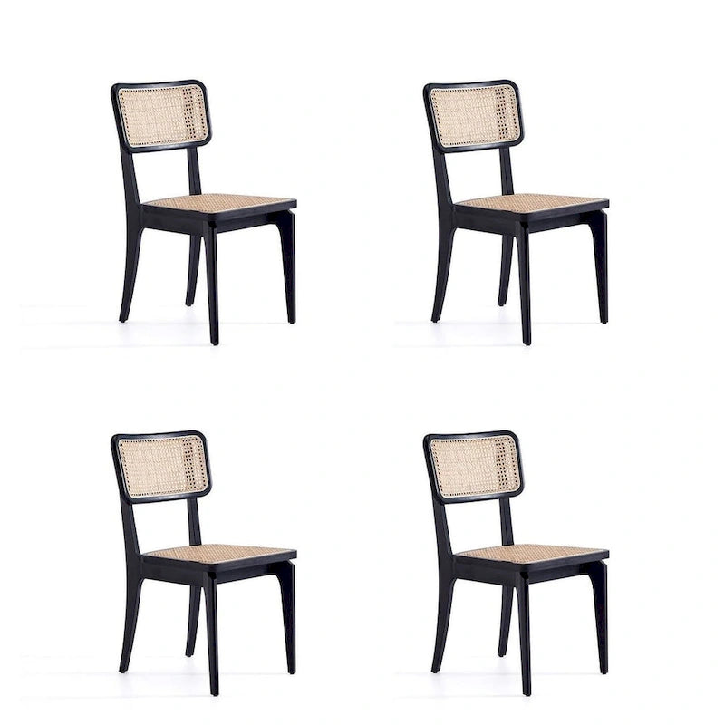 Manhattan Comfort Giverny Dining Chair in Black and Natural Cane - Set of 2