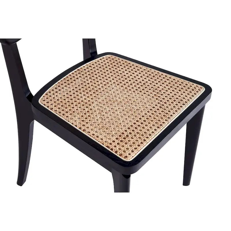 Manhattan Comfort Giverny Dining Chair in Black and Natural Cane - Set of 2