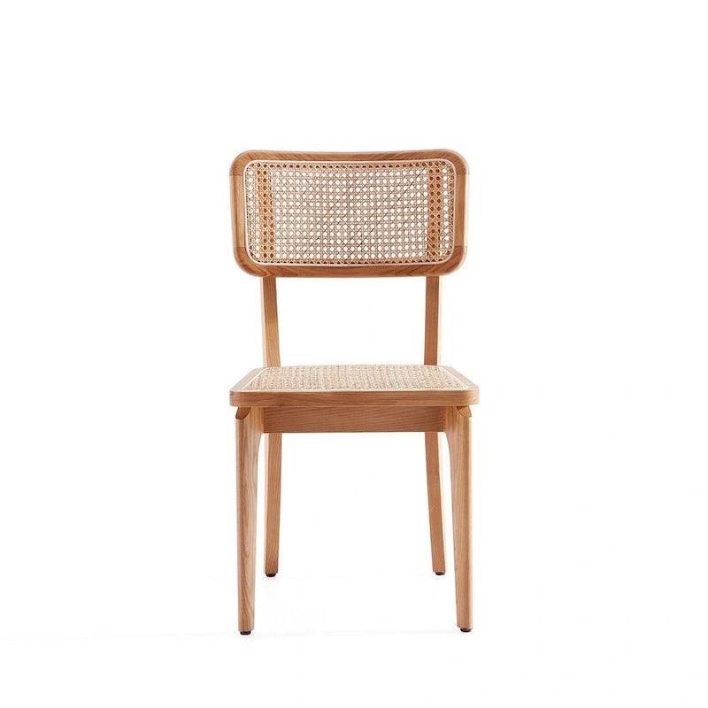 Manhattan Comfort Giverny Dining Chair in Black and Natural Cane - Set of 2