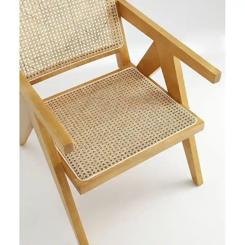 Manhattan Comfort Giverny Dining Chair in Black and Natural Cane - Set of 2