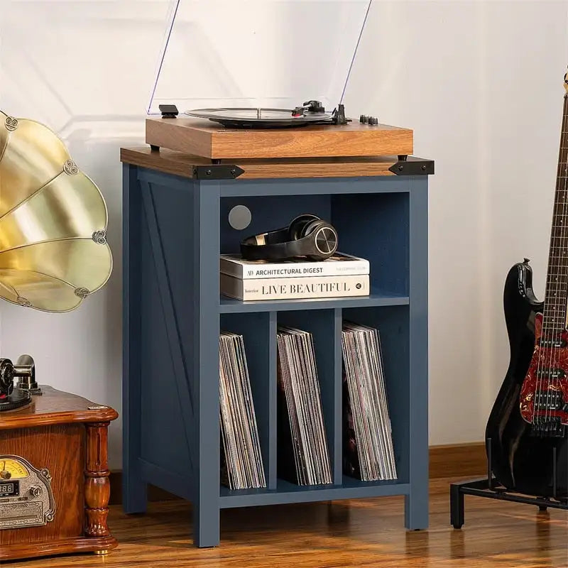 Record Player Stand with Vinyl Record Storage - 15.74 D x 19.68 W x 29.01 H