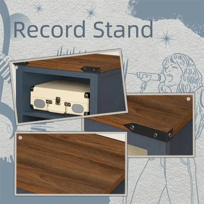 Record Player Stand with Vinyl Record Storage - 15.74 D x 19.68 W x 29.01 H