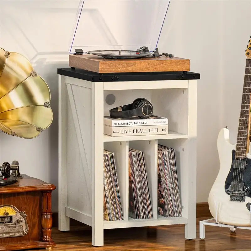 Record Player Stand with Vinyl Record Storage - 15.74 D x 19.68 W x 29.01 H