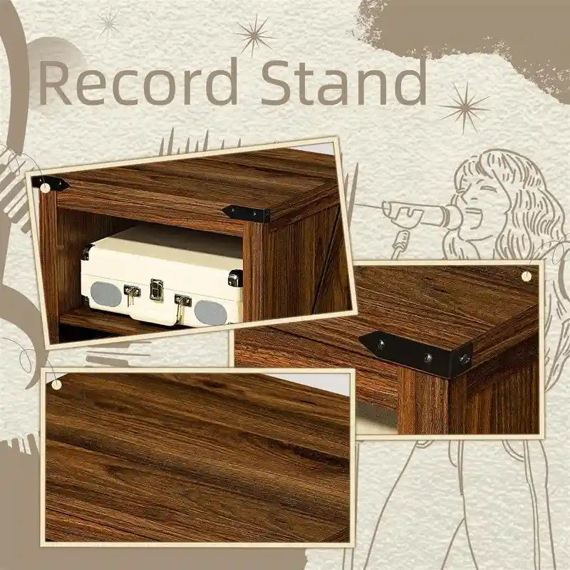 Record Player Stand with Vinyl Record Storage - 15.74 D x 19.68 W x 29.01 H