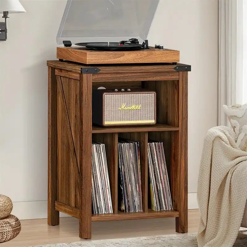 Record Player Stand with Vinyl Record Storage - 15.74 D x 19.68 W x 29.01 H