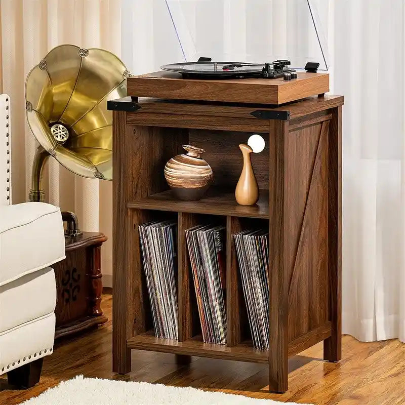 Record Player Stand with Vinyl Record Storage - 15.74 D x 19.68 W x 29.01 H