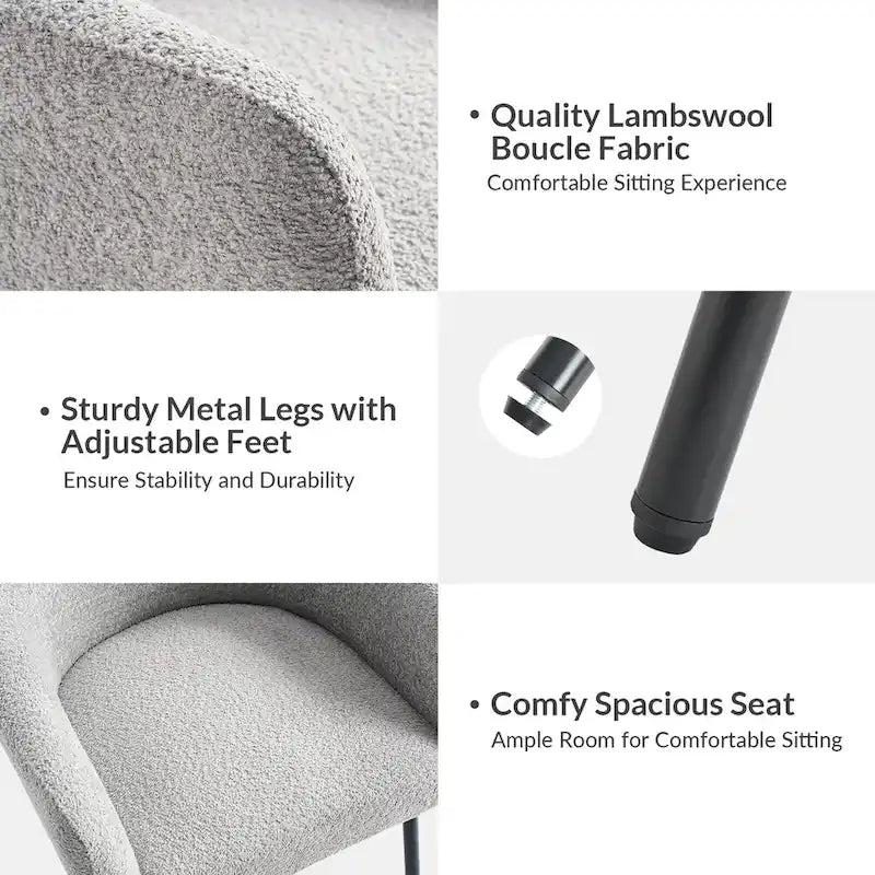 Amos Modern Boucle Dining Chair with Adjustment Feet by HULALA HOME