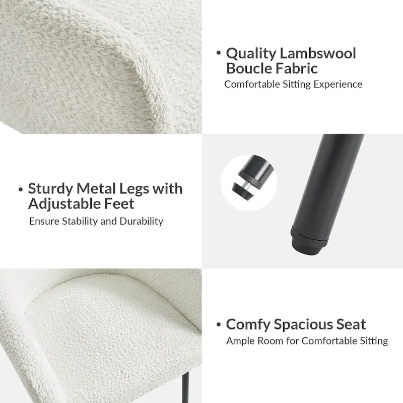 Amos Modern Boucle Dining Chair with Adjustment Feet by HULALA HOME