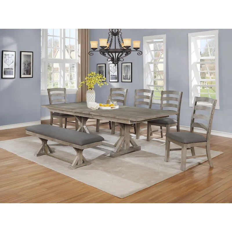 Best Quality Furniture 7-pc. Rustic Grey or Walnut Trestle Dining Set
