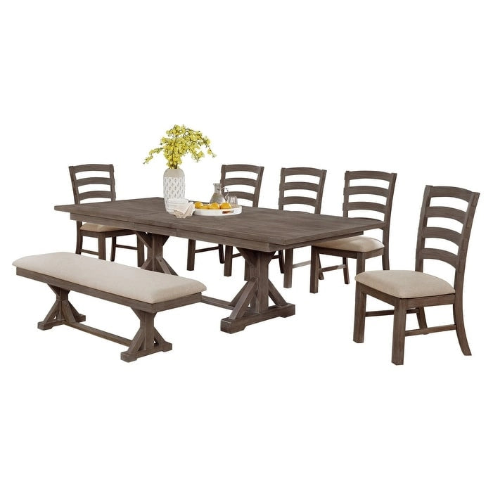 Best Quality Furniture 7-pc. Rustic Grey or Walnut Trestle Dining Set