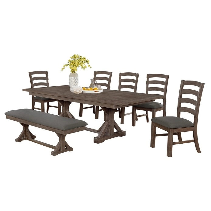 Best Quality Furniture 7-pc. Rustic Grey or Walnut Trestle Dining Set