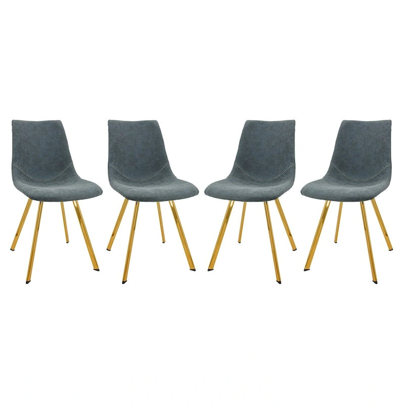 Markley Leather Dining Chair Set of 4 With Gold Metal Legs Modern Accent Side Chair