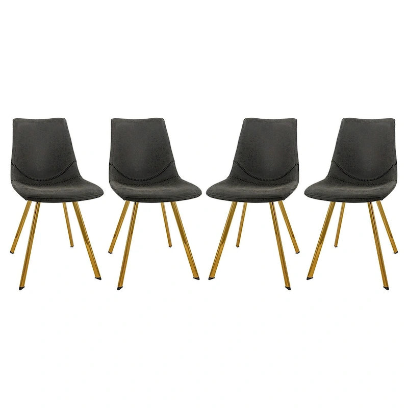 Markley Leather Dining Chair Set of 4 With Gold Metal Legs Modern Accent Side Chair