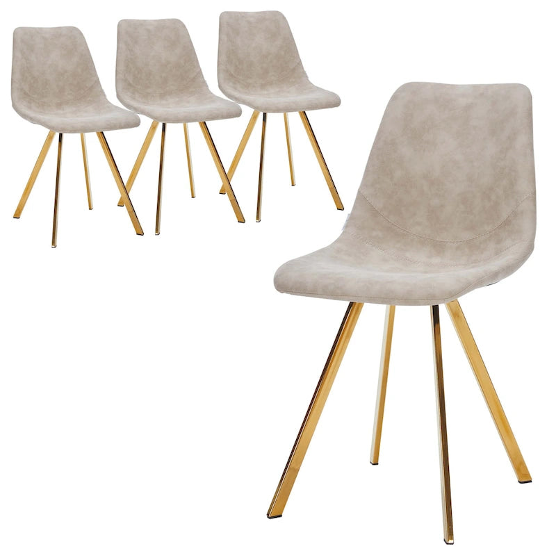 Markley Leather Dining Chair Set of 4 With Gold Metal Legs Modern Accent Side Chair