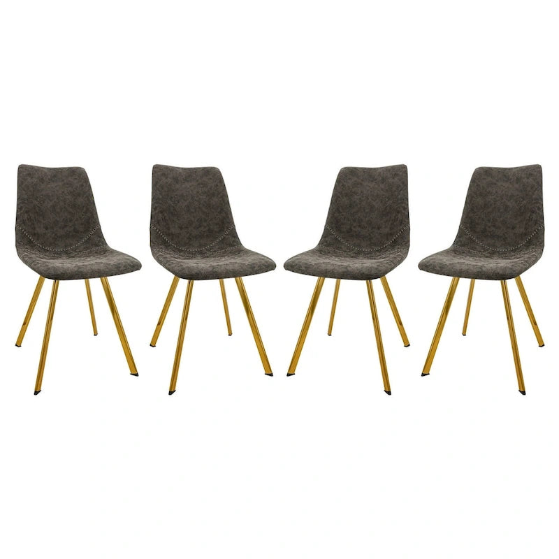 Markley Leather Dining Chair Set of 4 With Gold Metal Legs Modern Accent Side Chair