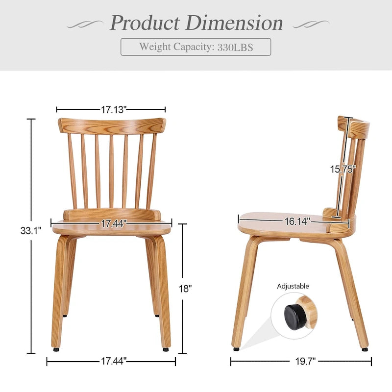 Solid Wood Spindle Back Windsor Dining Chairs, Set of 2 - 17.44  (W) x 19.7  (D) x 33.1  (H)