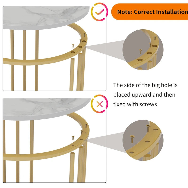 2 Tier Round Sintered Stone End Table Sofa Side Table with Golden Frame