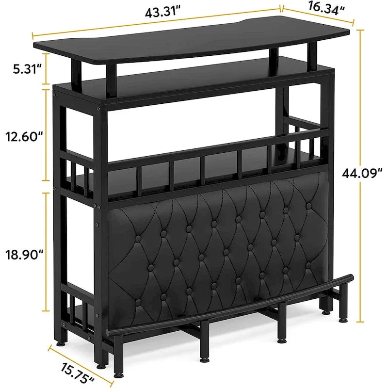 Bar Unit Bar Counter Table for Home Liquor with Front Upholstered Storage Shelf Metal Front Footrest for Home Basement
