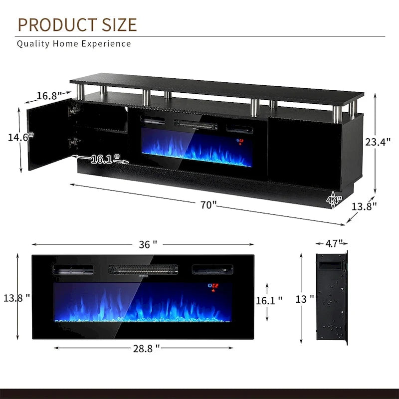70  Fireplace TV Stand with 36  Electric Fireplace