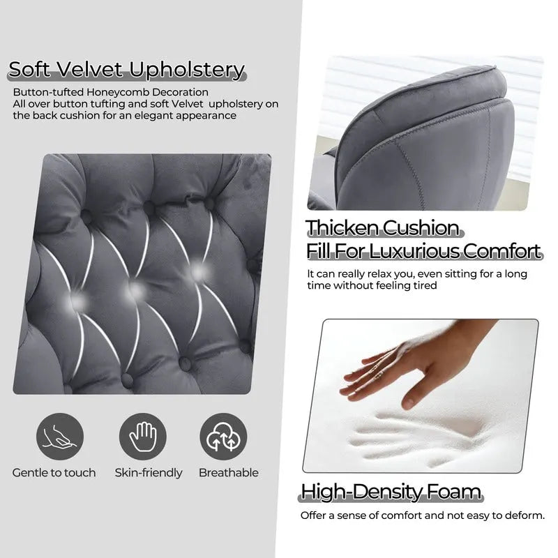 Velvet Swivel Accent Chair with Ottoman Round Reading Accent Chair Foot Stool Ottoman Set,360 Swivel,Metal Frame