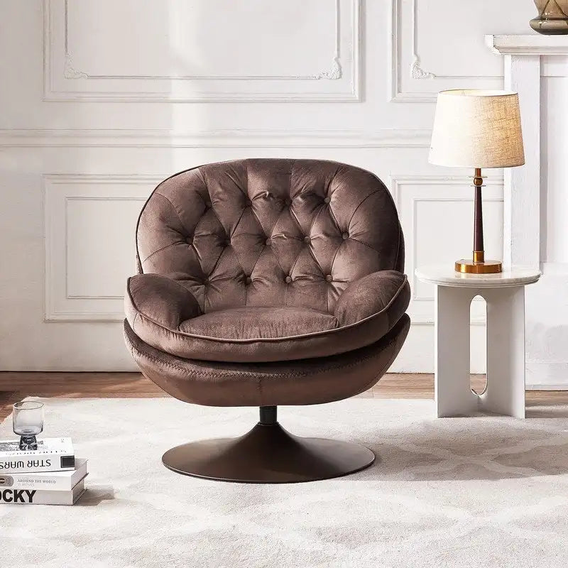 Velvet Swivel Accent Chair with Ottoman Round Reading Accent Chair Foot Stool Ottoman Set,360 Swivel,Metal Frame