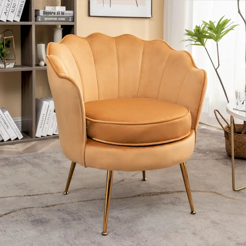 Cavett 28.3  Wide Velvet Barrel Chair with Gold Metal Legs