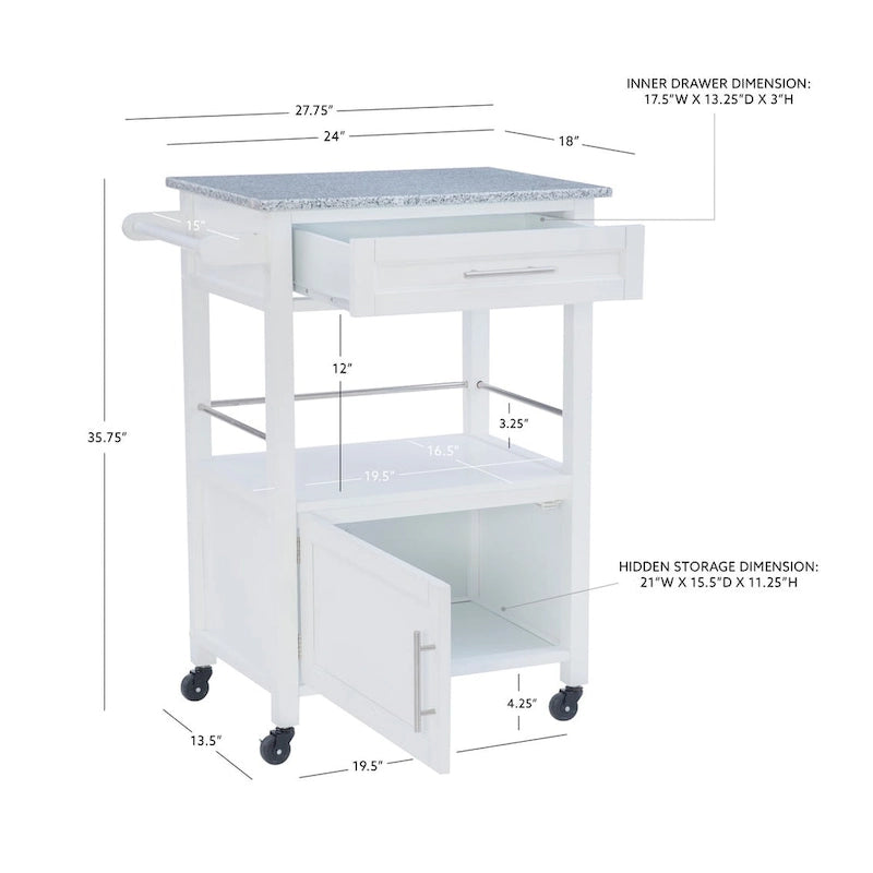 Elaine Mobile Kitchen Cart with Granite Top