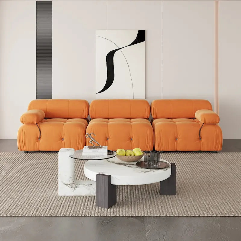 Velvet Fabric Upholstered Modular Sectional Sofa Modern Couch