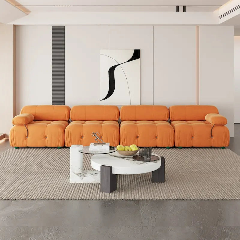 Velvet Fabric Upholstered Modular Sectional Sofa Modern Couch