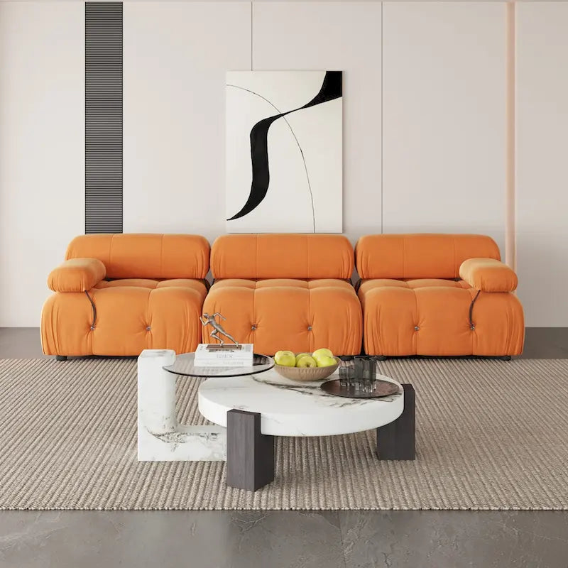 Velvet Fabric Upholstered Modular Sectional Sofa Modern Couch