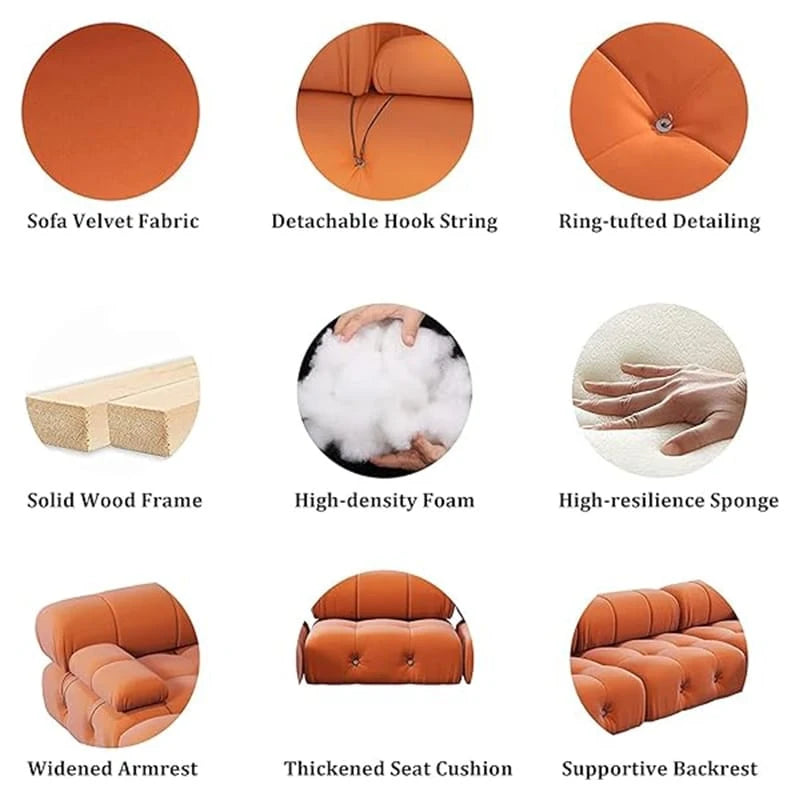 Velvet Fabric Upholstered Modular Sectional Sofa Modern Couch