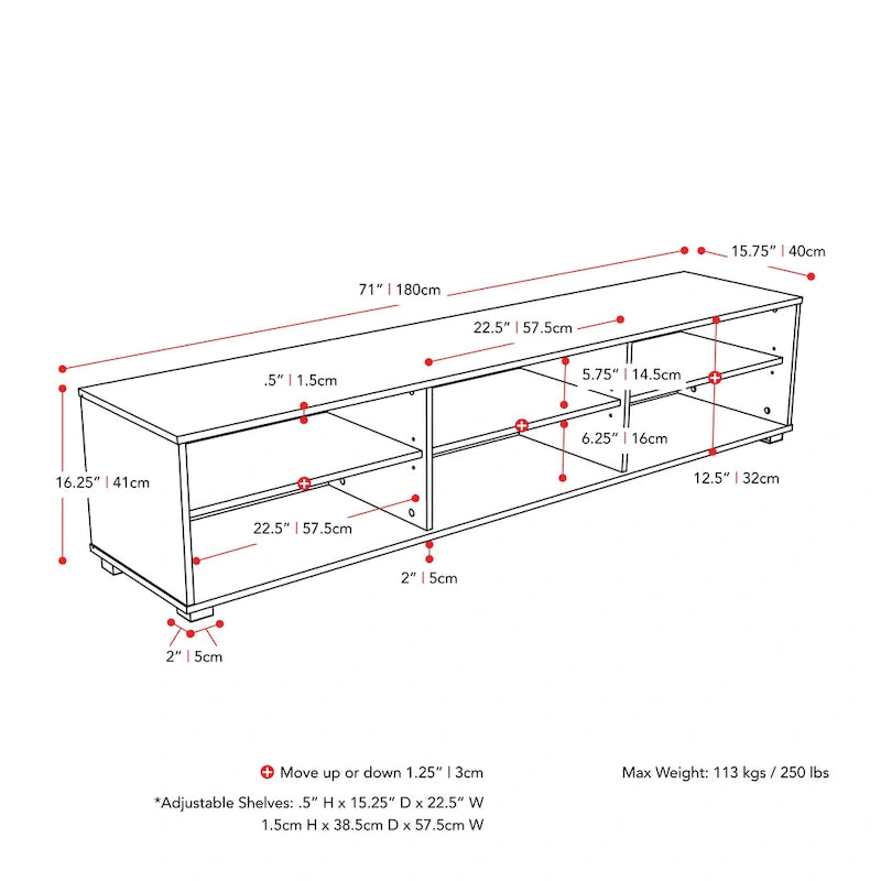 Hollywood Low Profile Modern TV Stand, for TV's up to 85