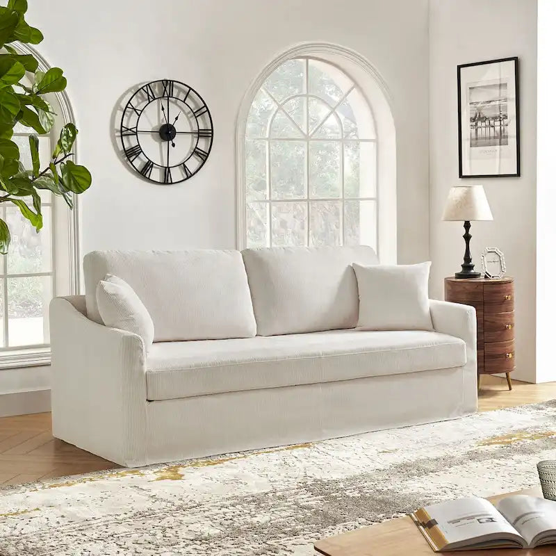 Volkhard 80.5  Modern Slipcovered Sofa With Removable Back Cushion By HULALA HOME