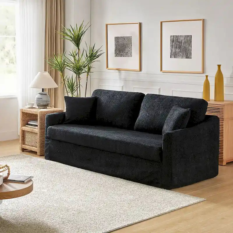 Volkhard 80.5  Modern Slipcovered Sofa With Removable Back Cushion By HULALA HOME