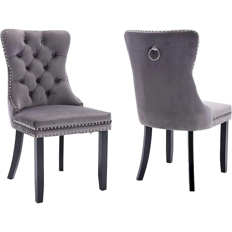 Dining Chairs Set of 2, Upholstered Accent Chair Button Tufted Armless Chair with Back Ring Pull and Nailhead Trim