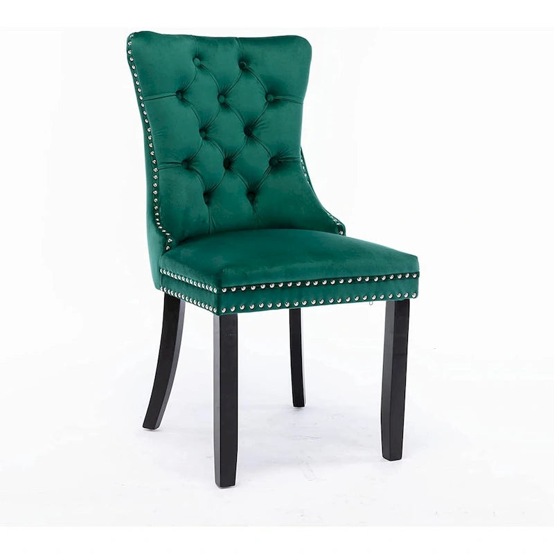 Dining Chairs Set of 2, Upholstered Accent Chair Button Tufted Armless Chair with Back Ring Pull and Nailhead Trim