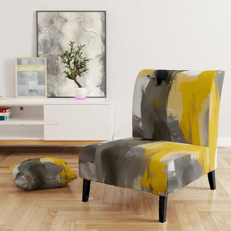 Designart  Mustard Yellow And Vivid Gray II  Upholstered Abstract Accent Chair and Modern & Contemporary Arm Chair