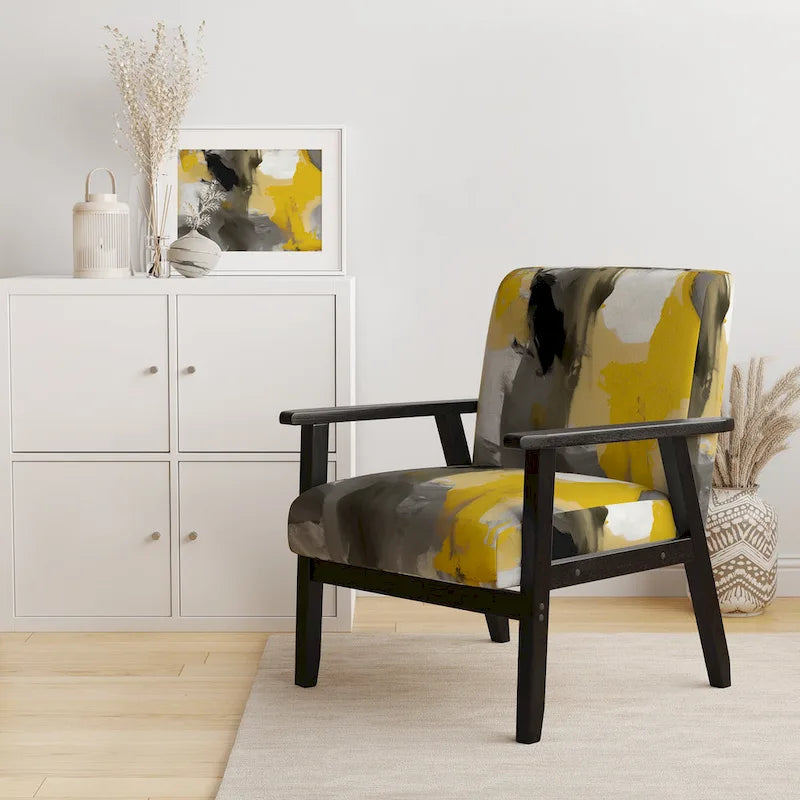 Designart  Mustard Yellow And Vivid Gray II  Upholstered Abstract Accent Chair and Modern & Contemporary Arm Chair