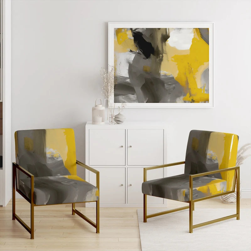 Designart  Mustard Yellow And Vivid Gray II  Upholstered Abstract Accent Chair and Modern & Contemporary Arm Chair