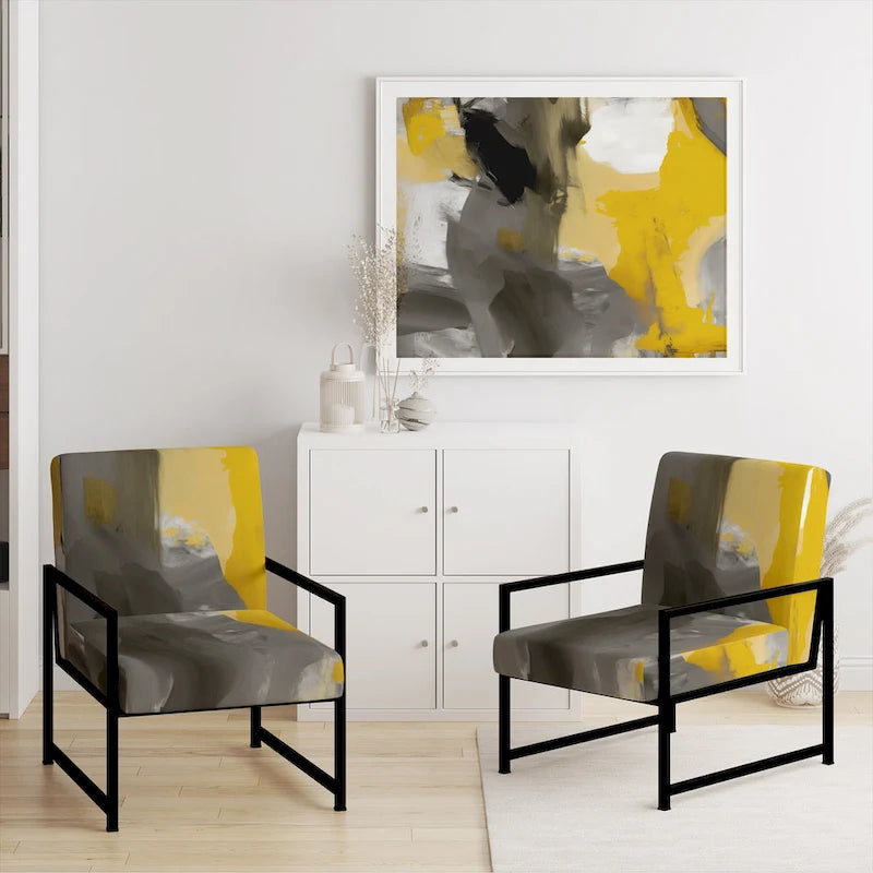 Designart  Mustard Yellow And Vivid Gray II  Upholstered Abstract Accent Chair and Modern & Contemporary Arm Chair