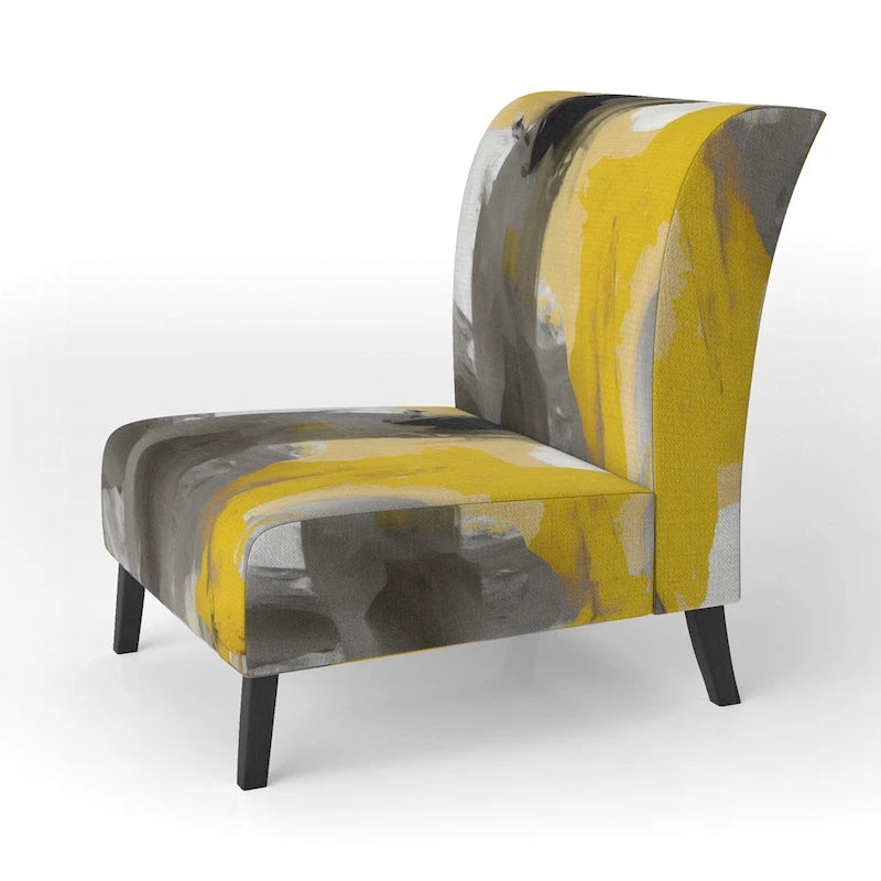Designart  Mustard Yellow And Vivid Gray II  Upholstered Abstract Accent Chair and Modern & Contemporary Arm Chair