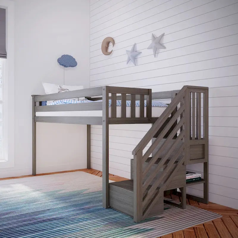Max and Lily Twin Size Low Loft with Stairs