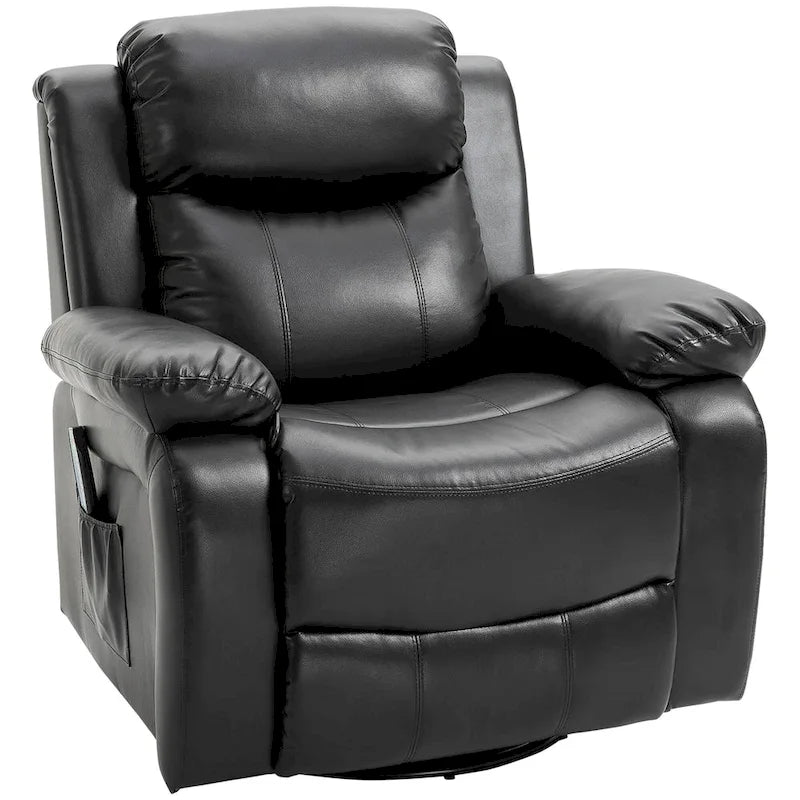 HOMCOM PU Leather Massage Recliner Chair, Swivel Rocker Sofa with Remote Control, Footrest, Padded Seat for Living Room