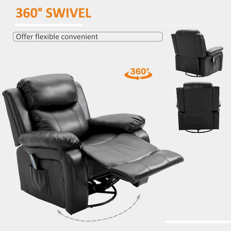 HOMCOM PU Leather Massage Recliner Chair, Swivel Rocker Sofa with Remote Control, Footrest, Padded Seat for Living Room
