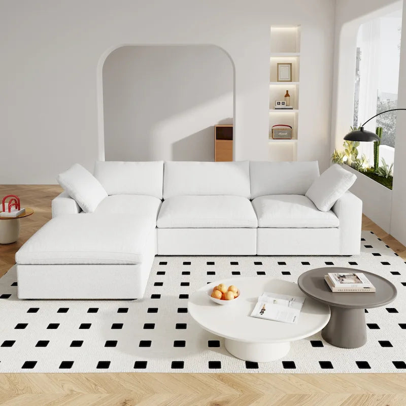 120  L-shaped Modern Sectional Sofa Linen Modular Sofa Couch with Storage Ottoman