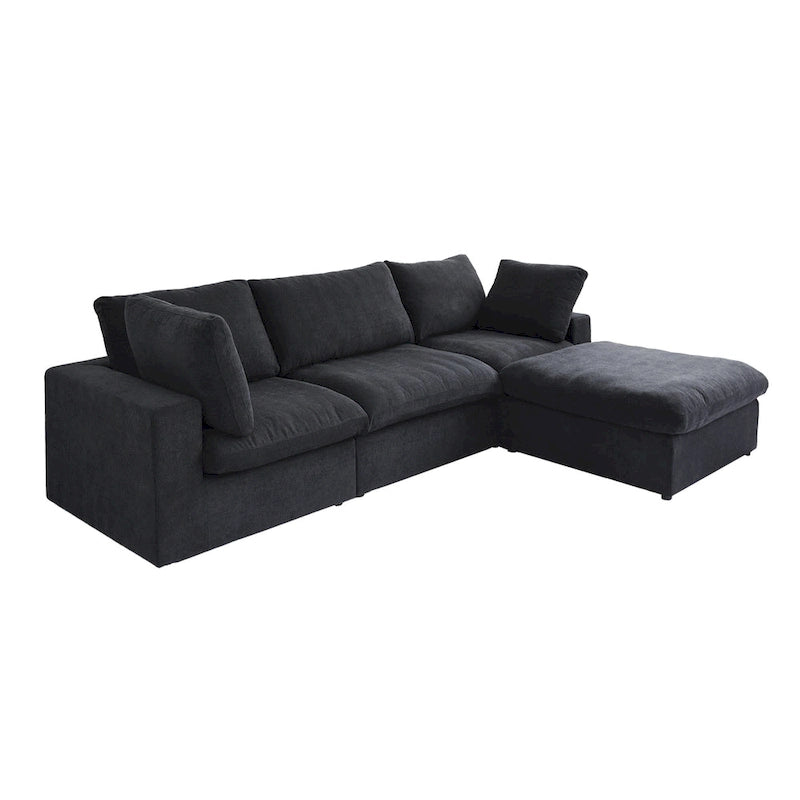 120  L-shaped Modern Sectional Sofa Linen Modular Sofa Couch with Storage Ottoman