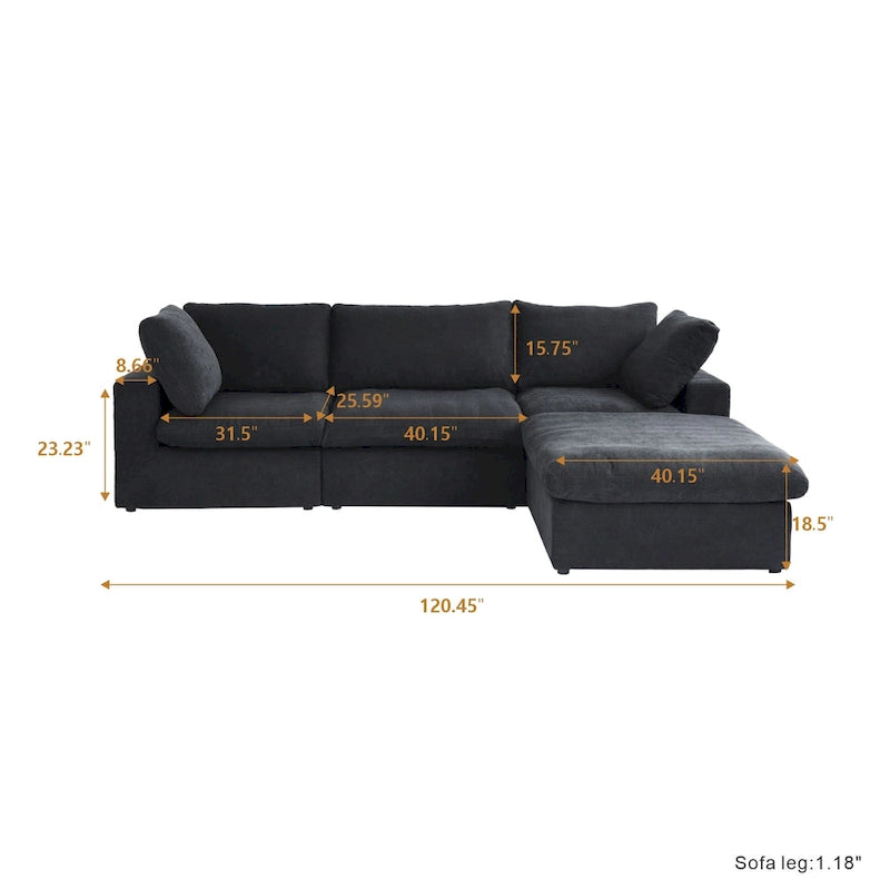 120  L-shaped Modern Sectional Sofa Linen Modular Sofa Couch with Storage Ottoman