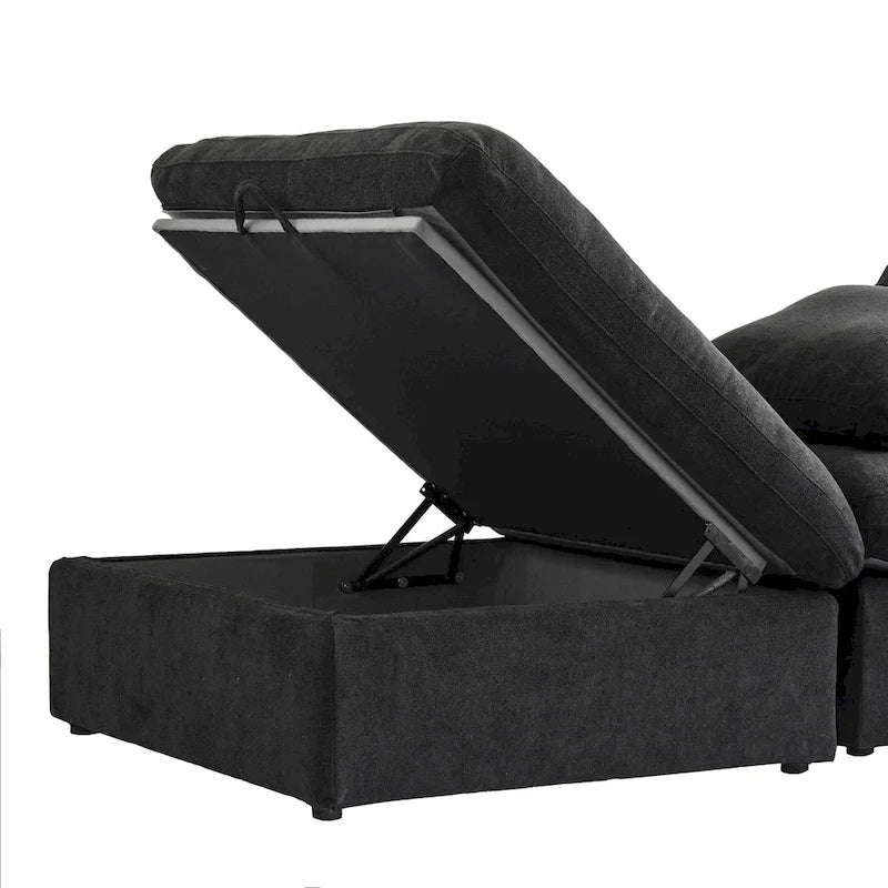 120  L-shaped Modern Sectional Sofa Linen Modular Sofa Couch with Storage Ottoman