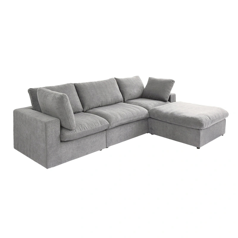 120  L-shaped Modern Sectional Sofa Linen Modular Sofa Couch with Storage Ottoman