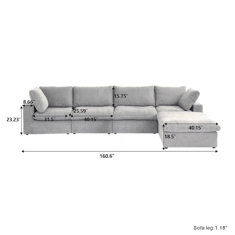 120  L-shaped Modern Sectional Sofa Linen Modular Sofa Couch with Storage Ottoman